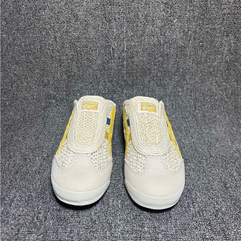 Onitsuka Tiger by Asics Cream Slip-On Sneakers with Yellow and Blue Stripes - Picture 3 of 6